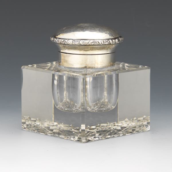 SWEDISH SILVER AND GLASS INKWELL,
