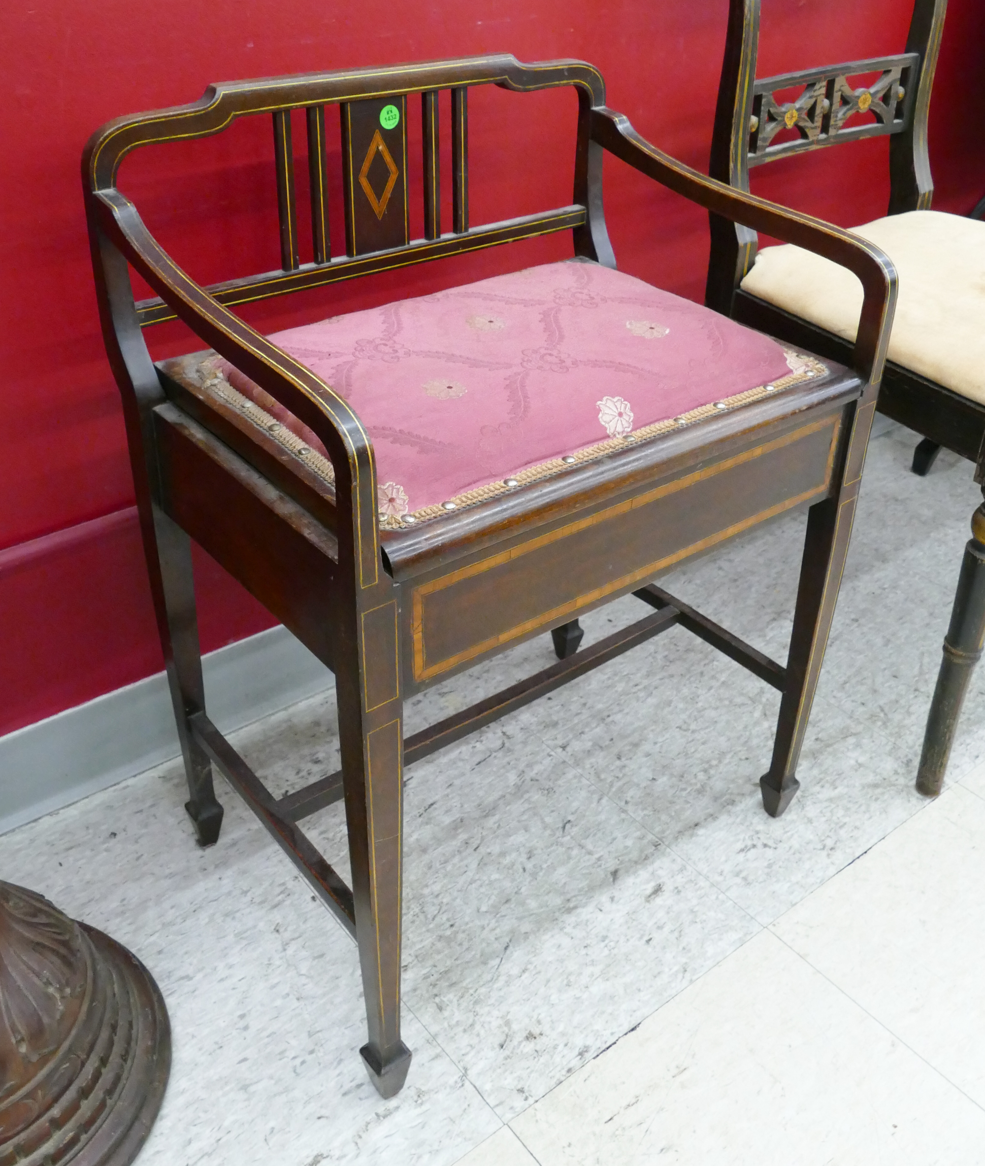 Antique English Inlaid Sewing Bench  2af9e9