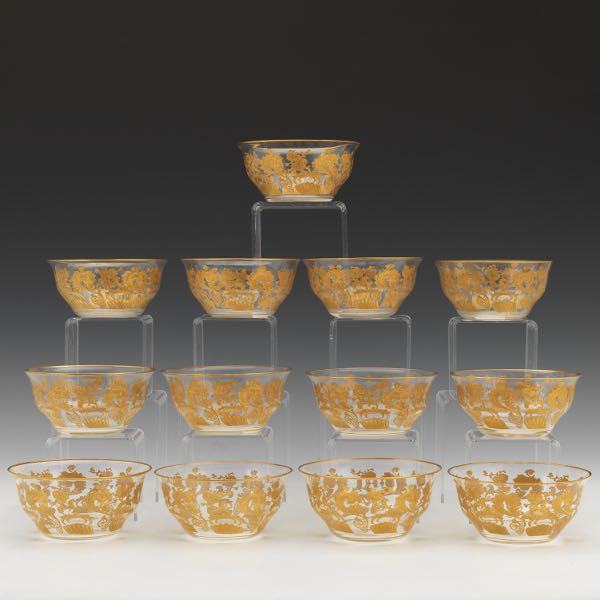 MOSER CRYSTAL AND GILT BOWLS, SET