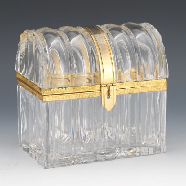 FRENCH GILT METAL AND CRYSTAL CASKET,