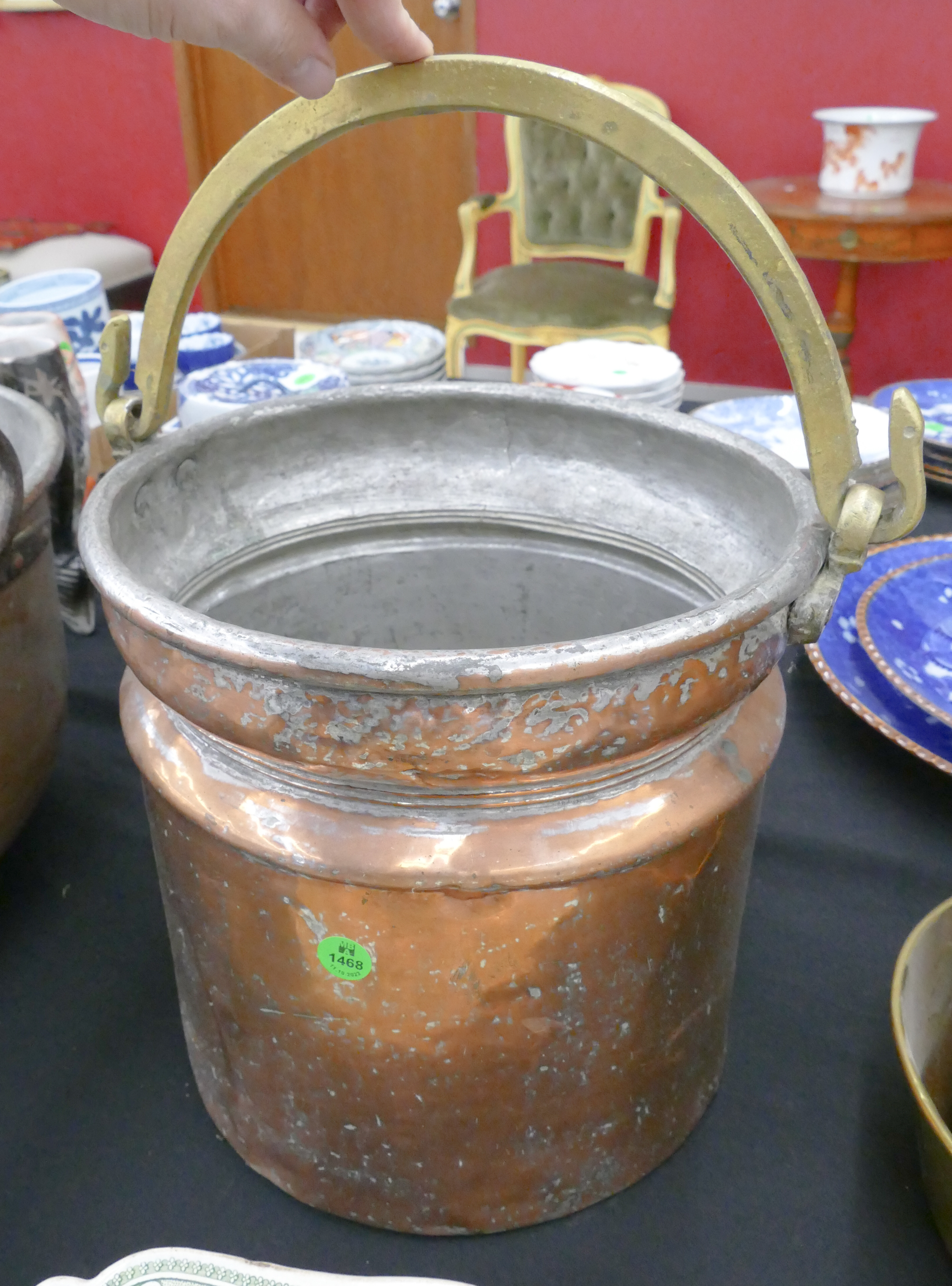 Antique Copper Brass Handled Bucket  2afabc