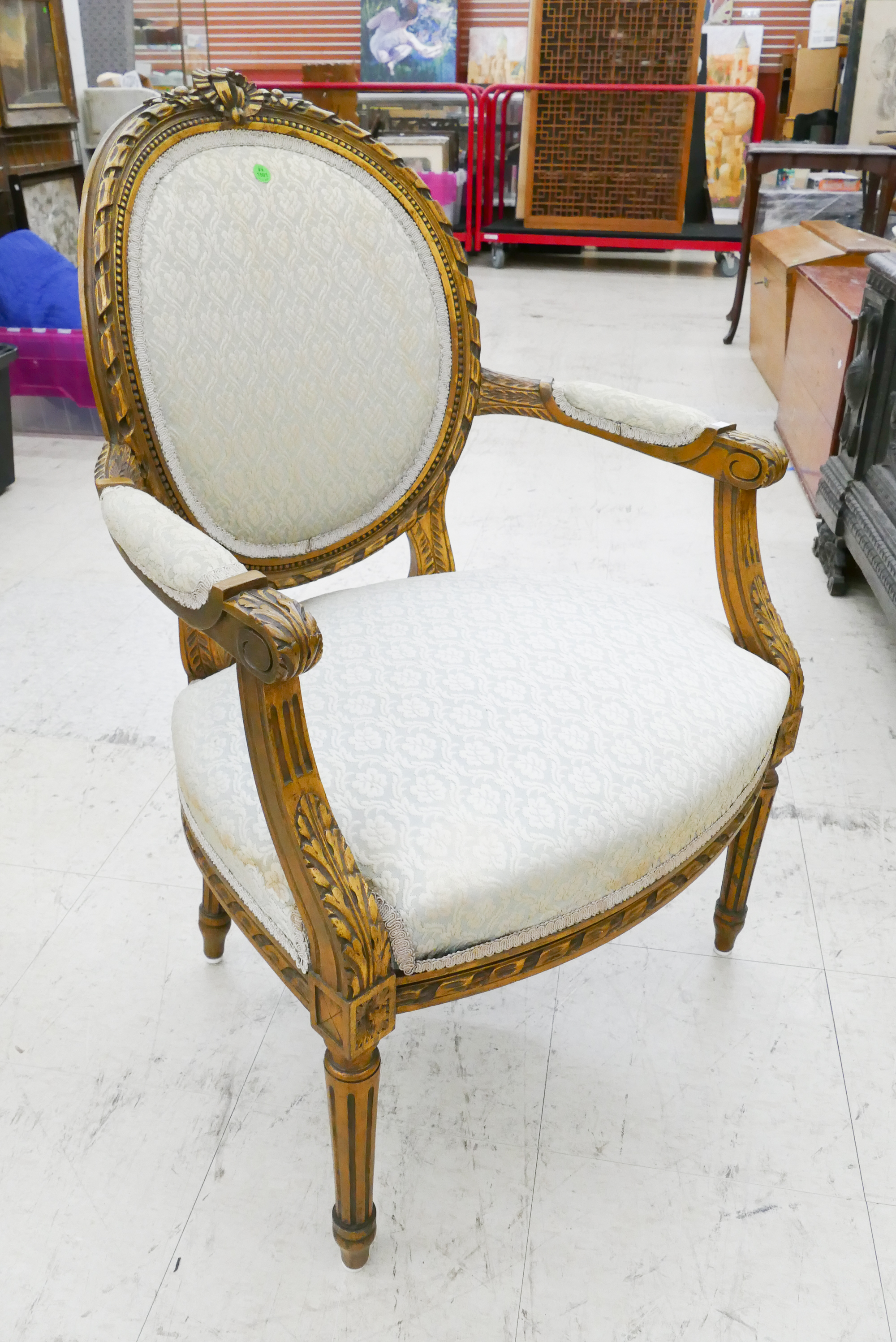French Gilt Carved Covered Armchair  2afb2a