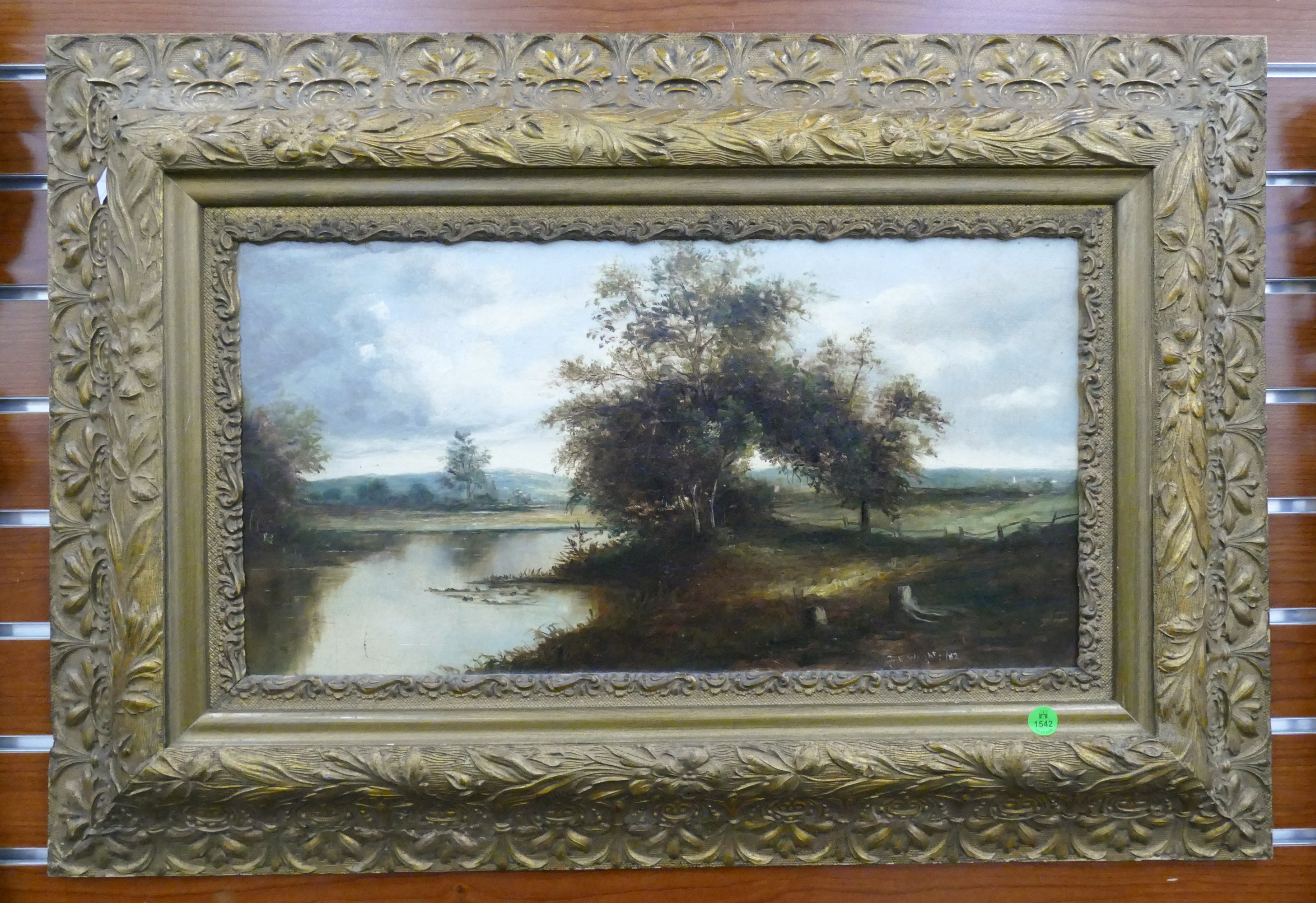 Antique River Landscape Oil on