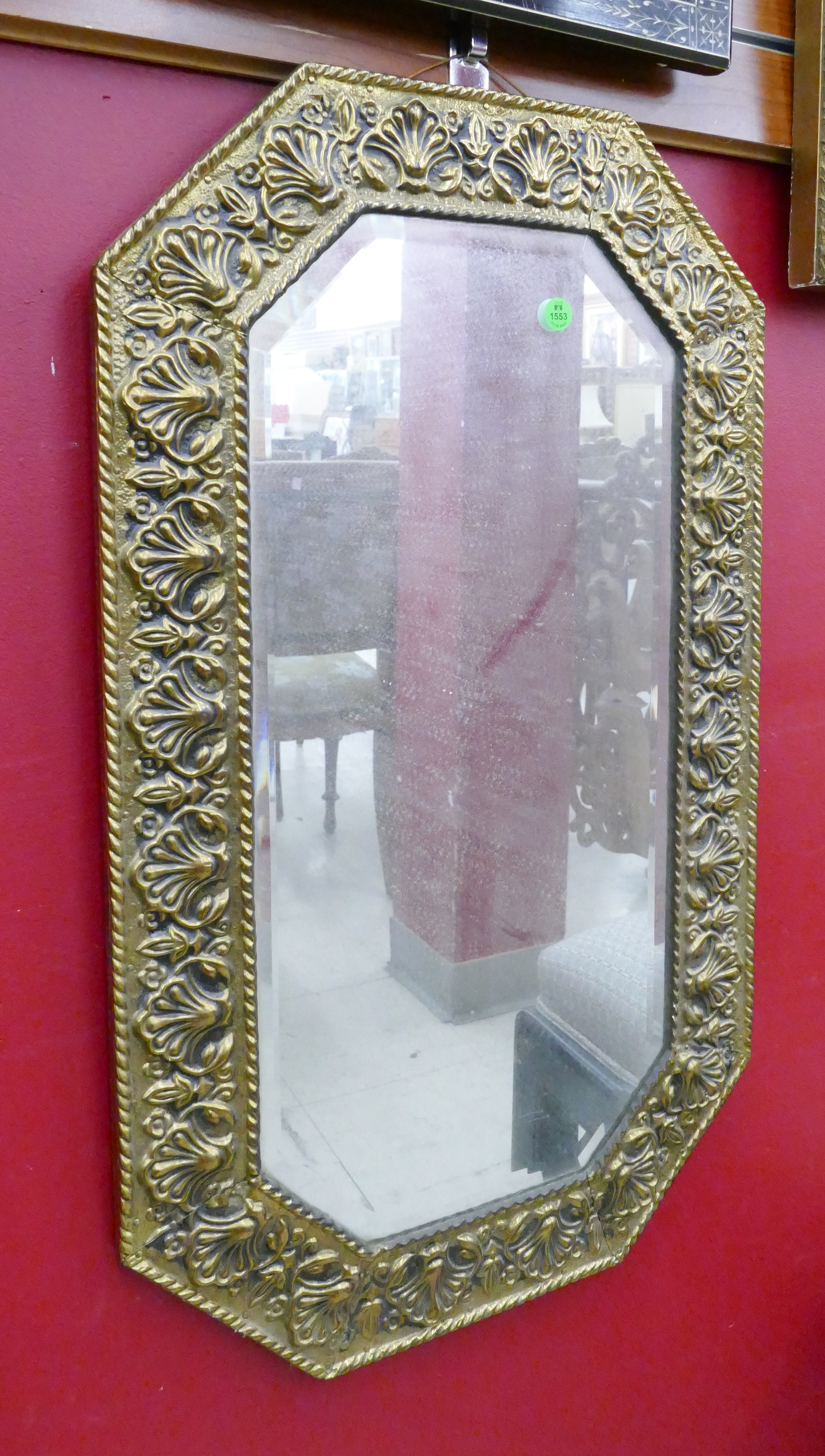 Ornate Brass Repousse Framed Mirror  2afb54