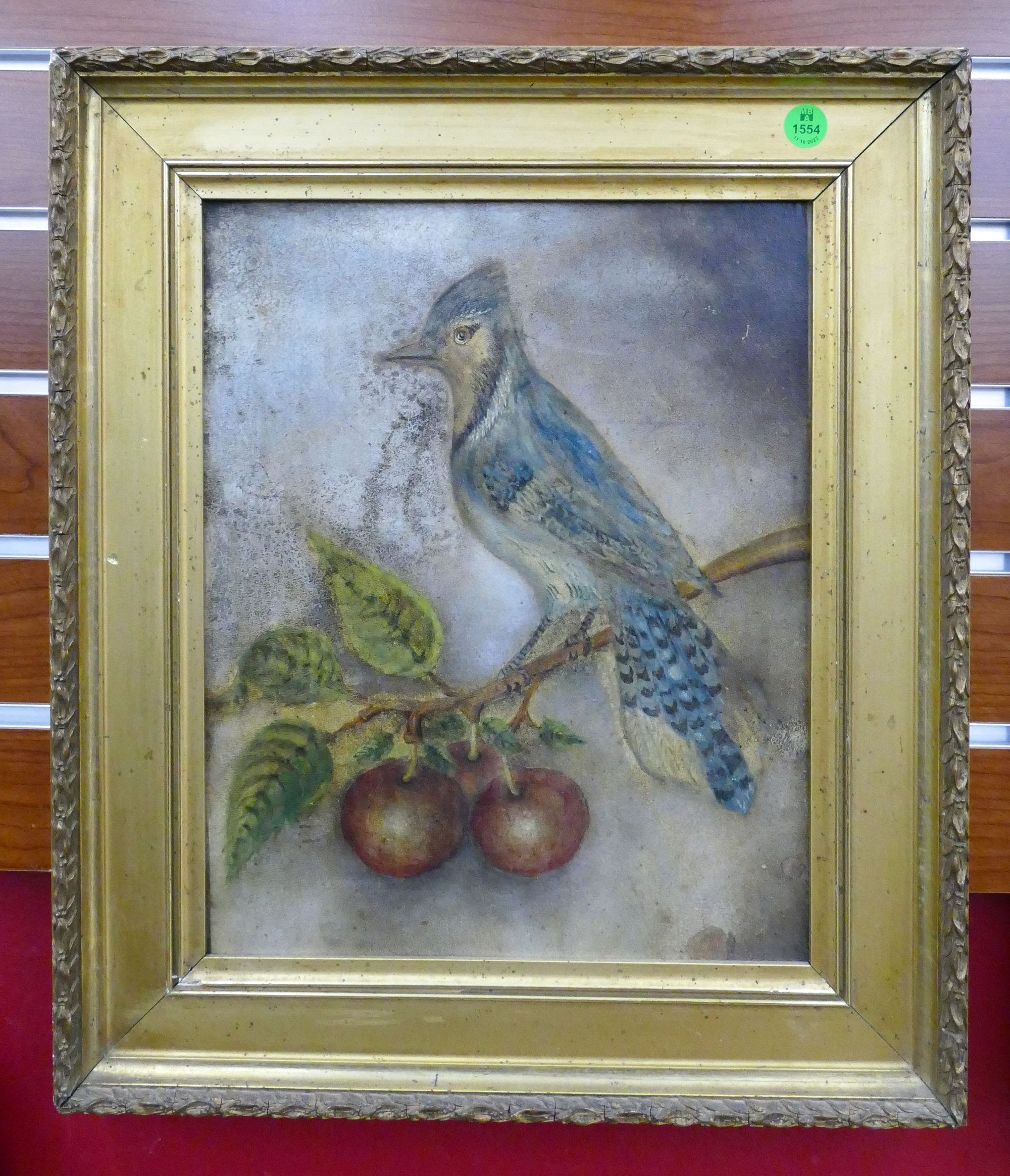 Antique Bluejay on Branch Oil on