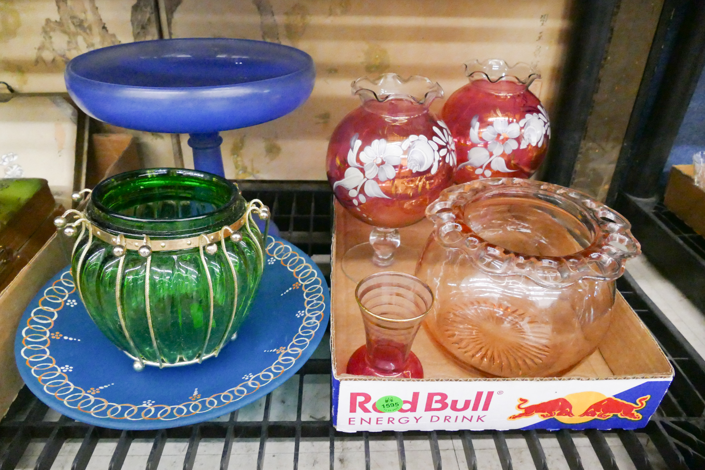 7pc Vintage Colored Glass Vases Etc