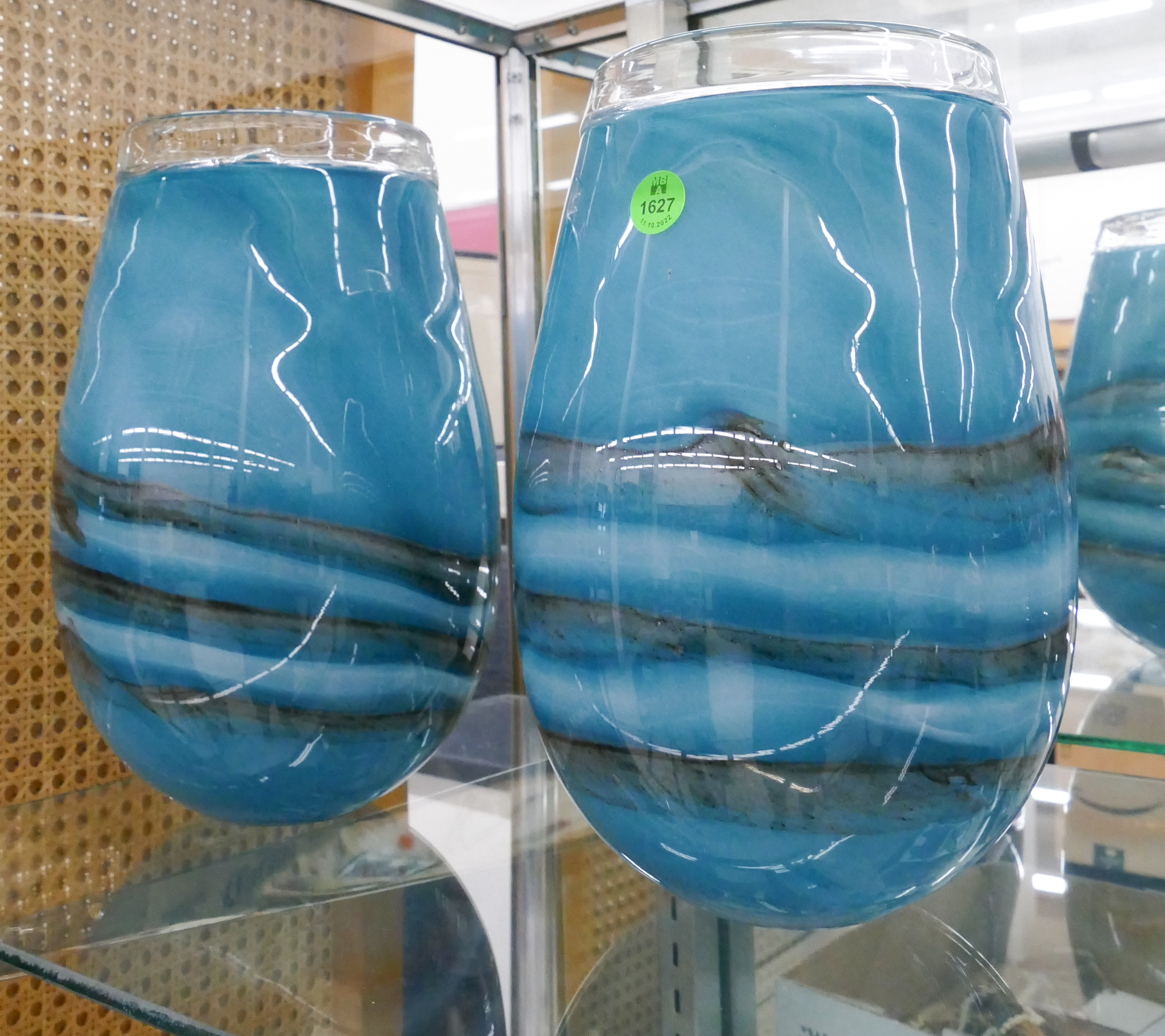 Pair Modern Turquoise Art Glass