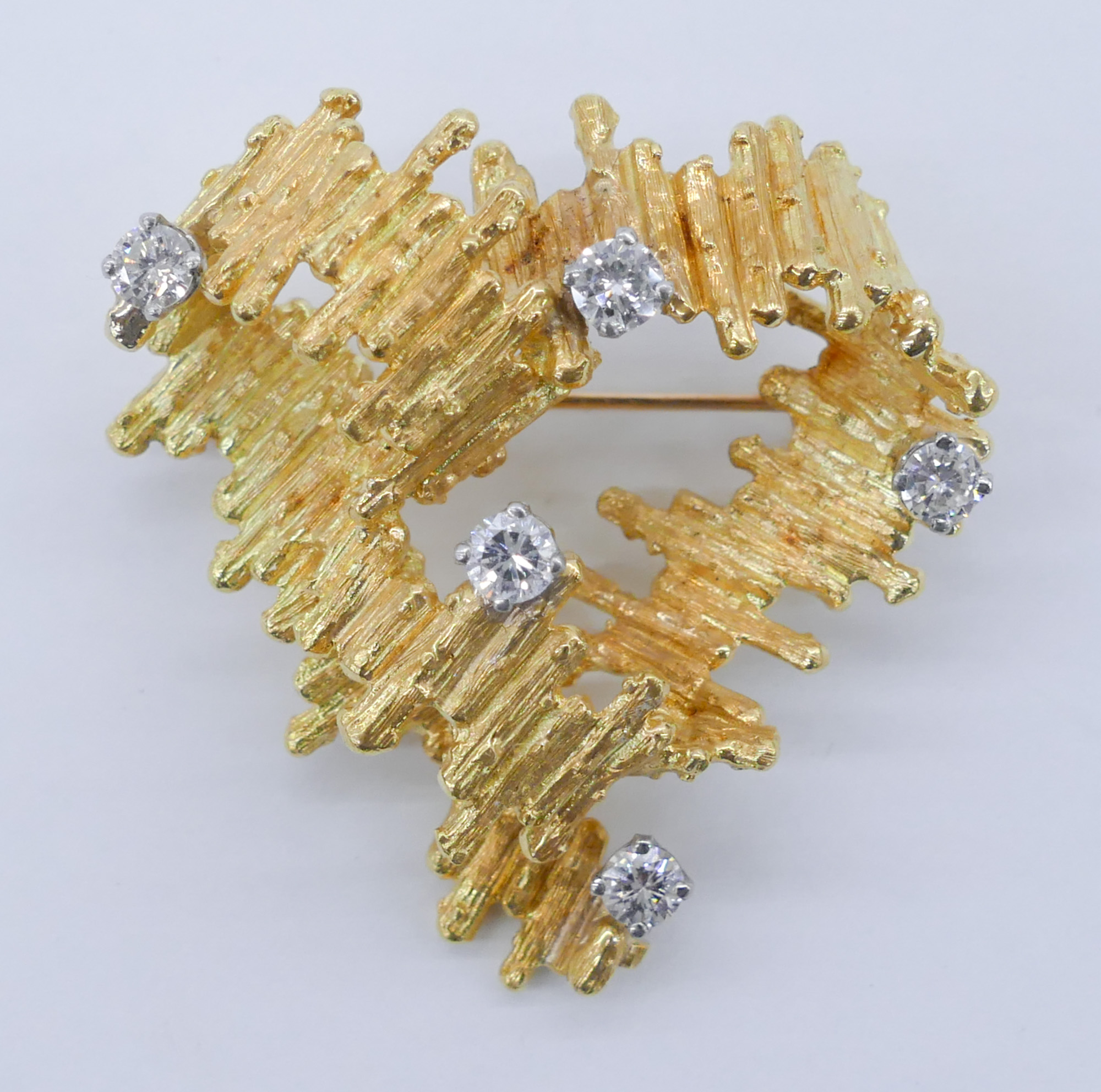 Modernist 18k Diamond Heart Brooch