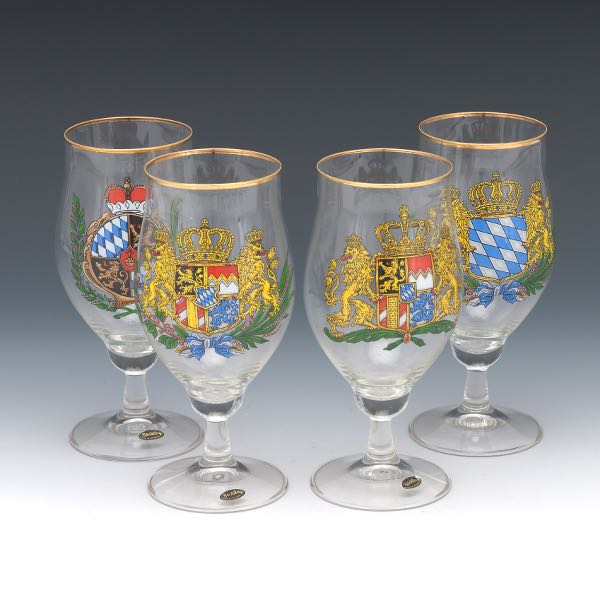 FOUR RETRO GERMAN LARGE PILSNER GLASSES,