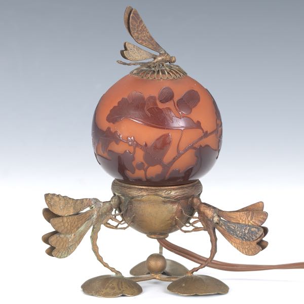 RARE GALLE ACORN GLASS AND DRAGONFLY