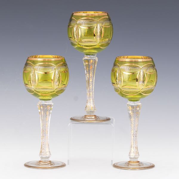 THREE MOSER WINE GOBLETS CHARTREUSE 2aff67