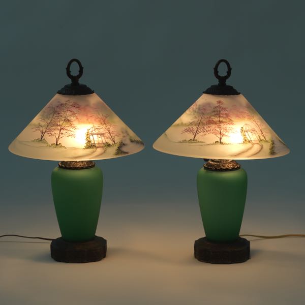 PAIR OF FENTON GLASS LAMPS 21"