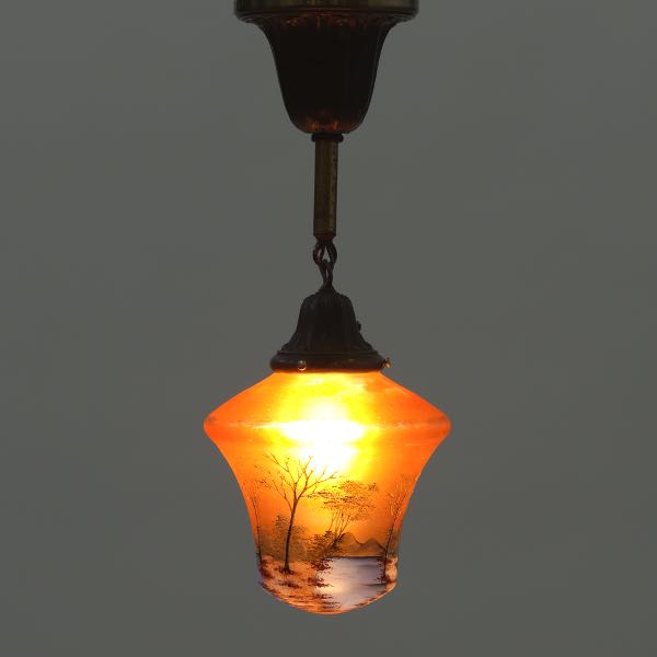 PAINTED GLASS HANGING LAMP 19"