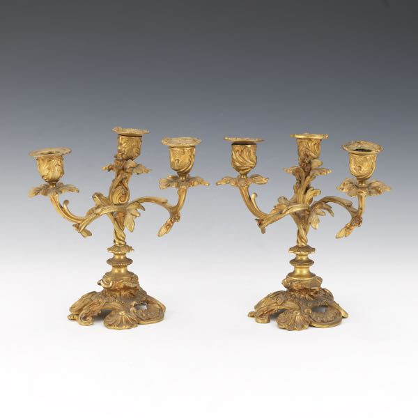 PAIR OF ROCOCO THREE-LIGHT CANDELABRA