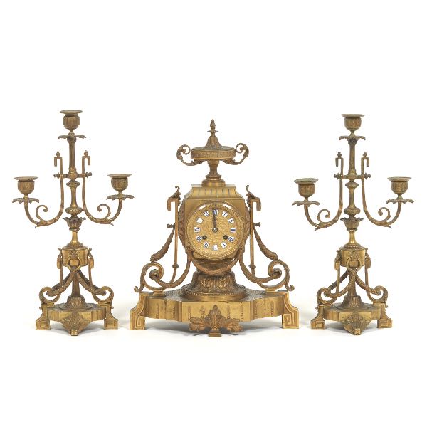 FRENCH EMPIRE GILT BRONZE THREE PIECE 2b001c