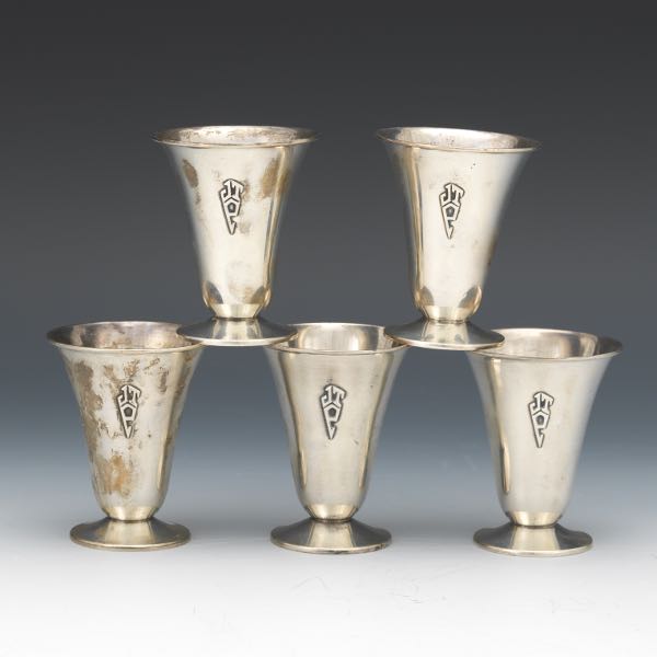 SET OF FIVE STERLING SILVER CUPS,