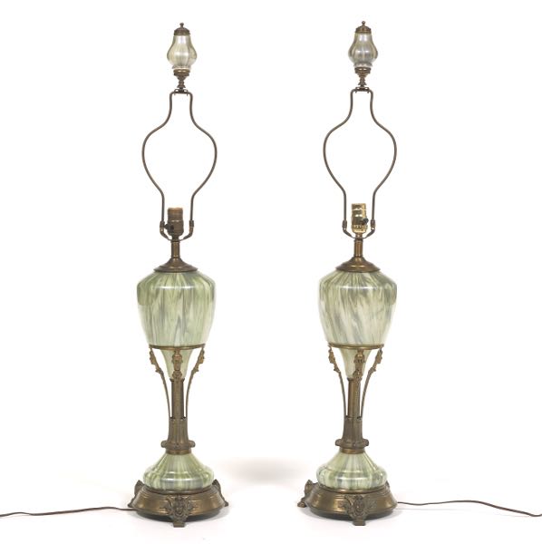 PAIR OF SWIRLED GLASS LAMPS 40"