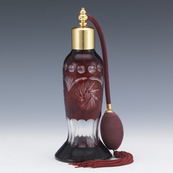 RUBY RED CUT BACK GLASS PERFUME BOTTLE