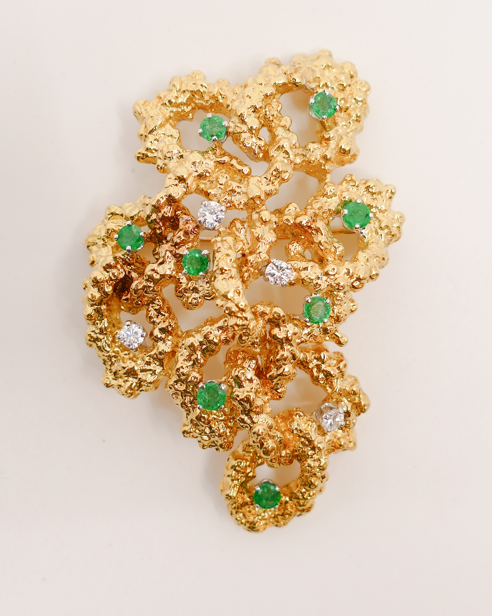 18K Modernist Brooch with Emeralds