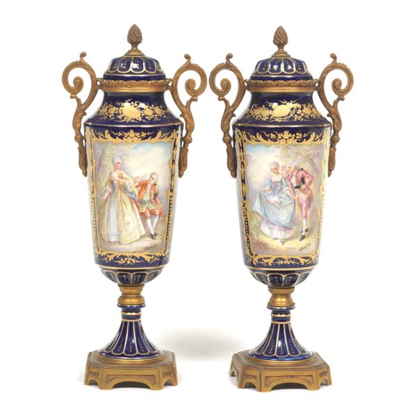 PAIR OF FRENCH URNS  16 ½" x 6
