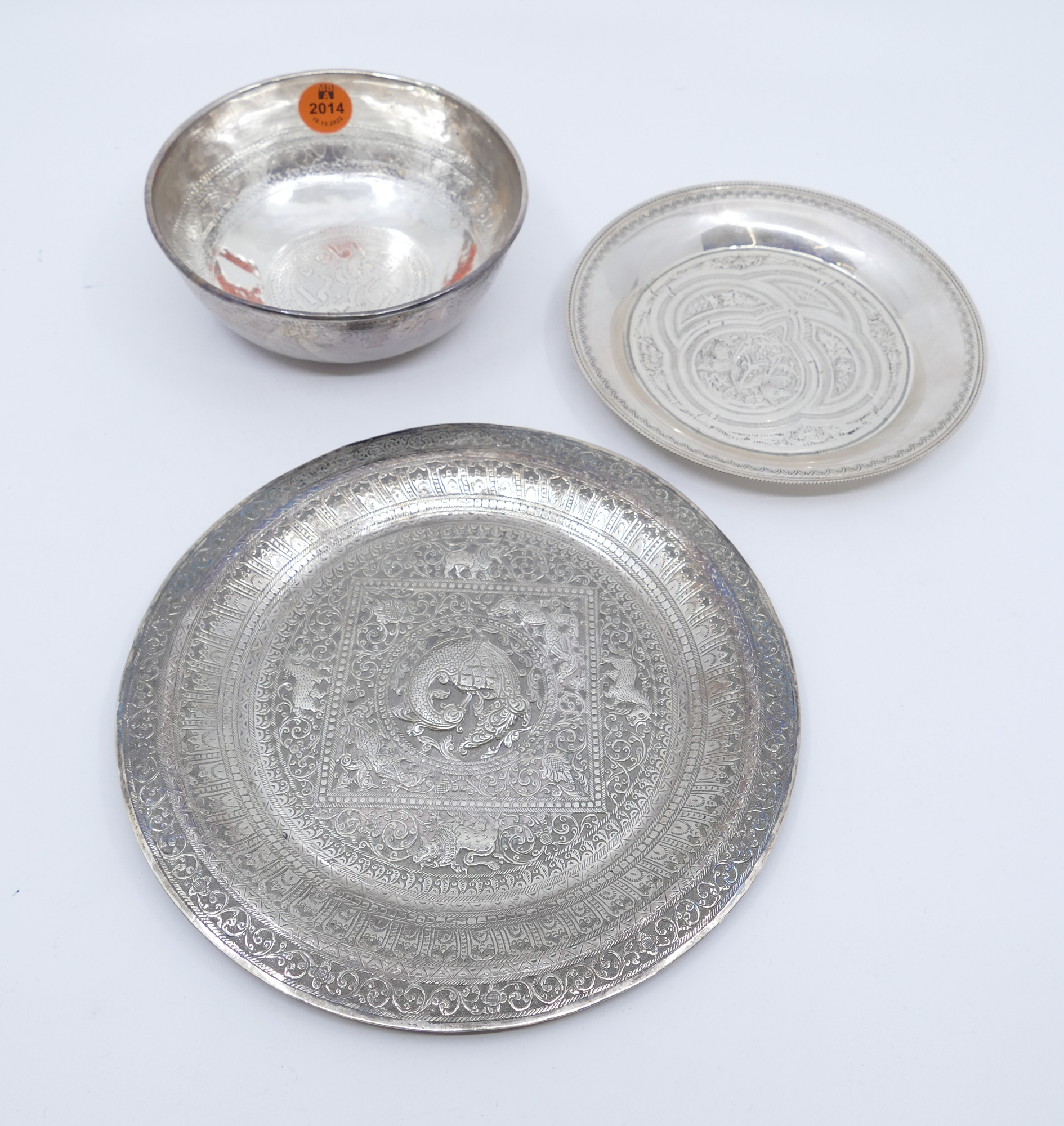 3pc Persian & Egyptian Silver Plates