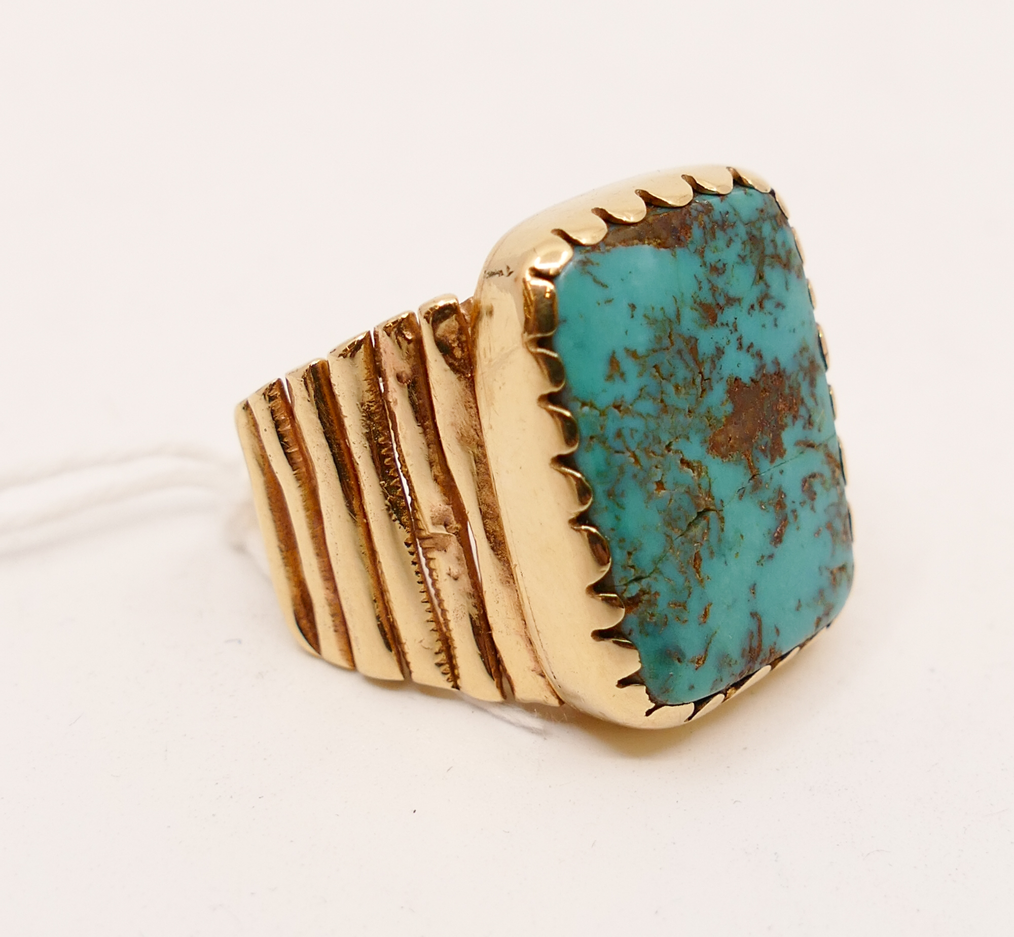 14K Gold and Turquoise Mens Ring-
