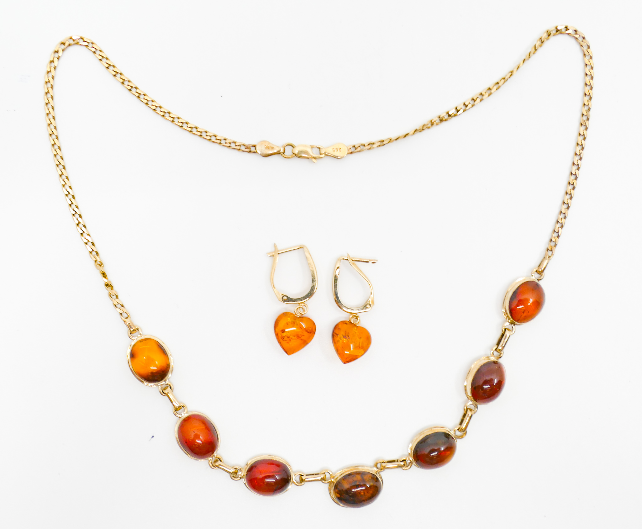 2pc Ladies 14k Amber Cabochon Necklace