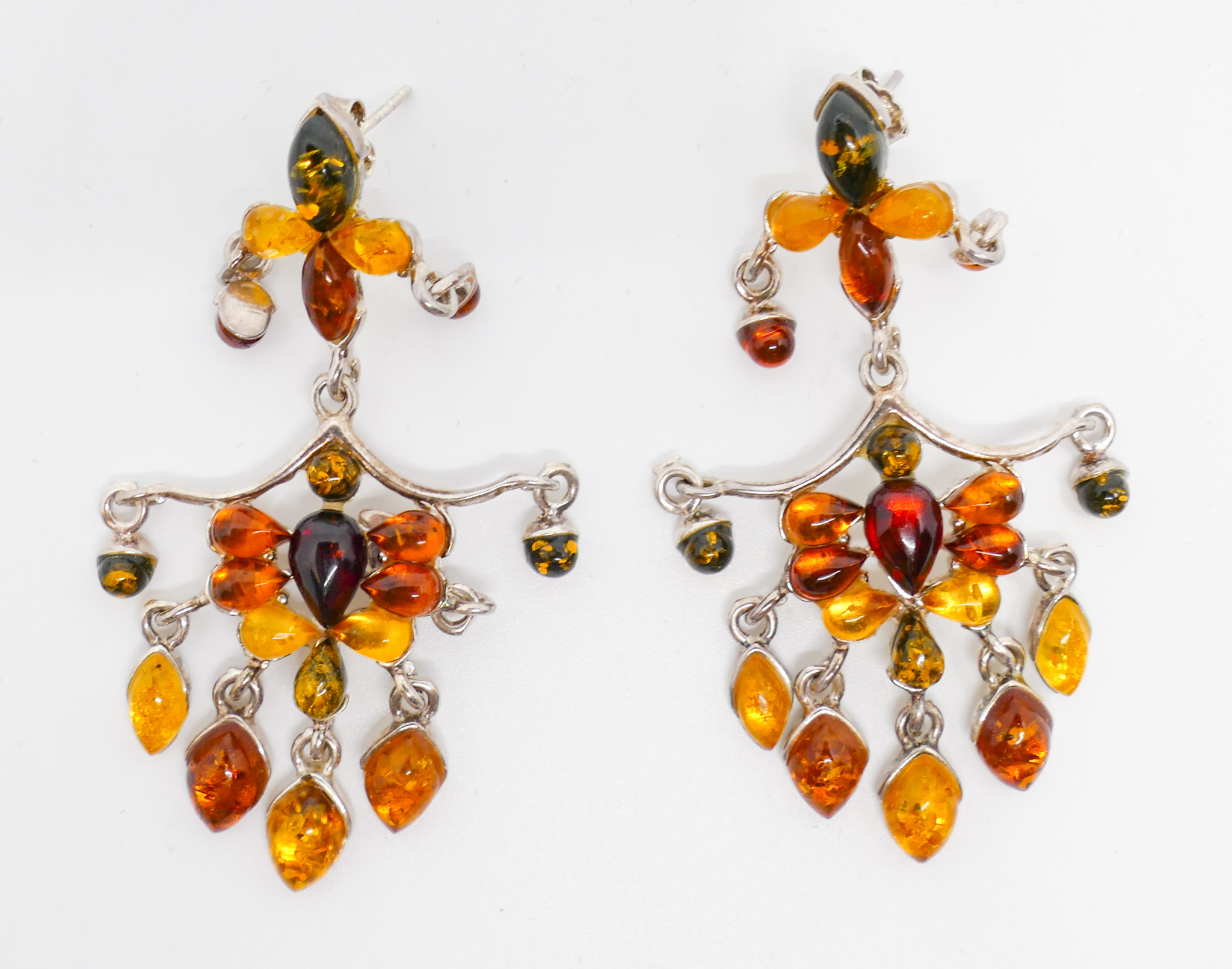 Pair Multi-Colored Amber Cabochon