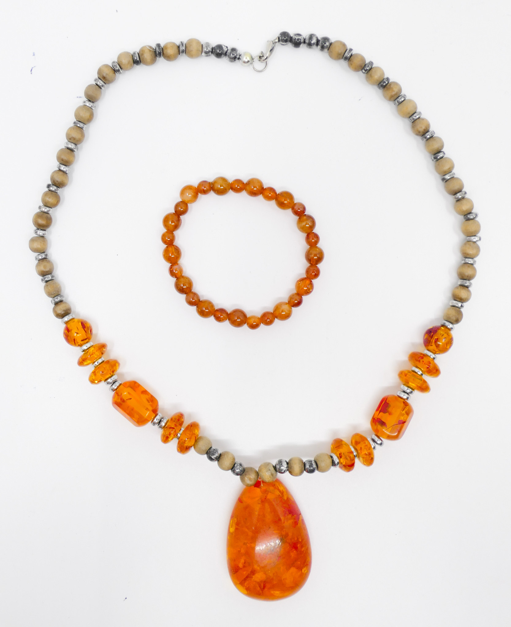 2pc Amber Art Necklace and Bracelet