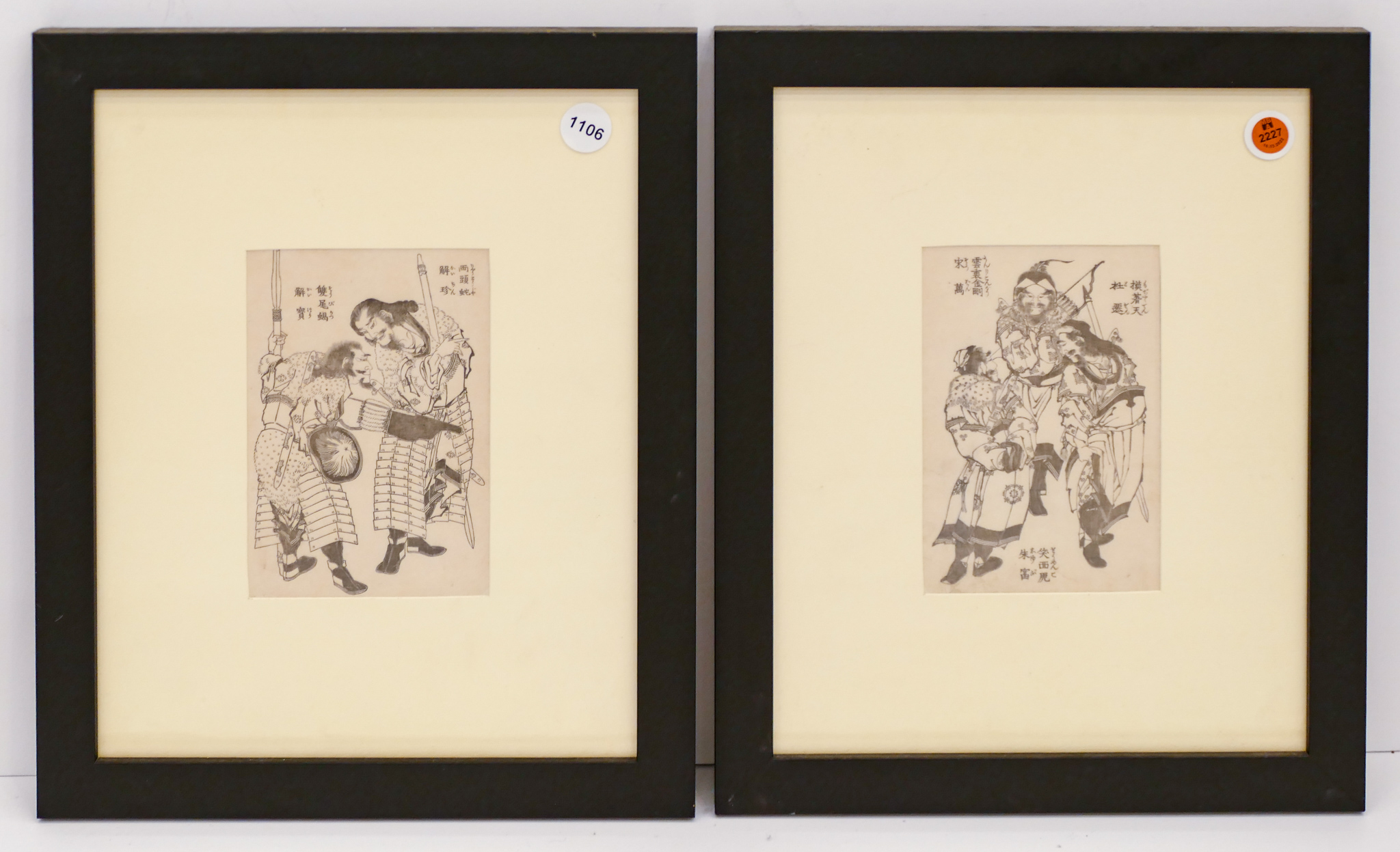 2pc Antique Japanese Warrior Woodblock 2b0520