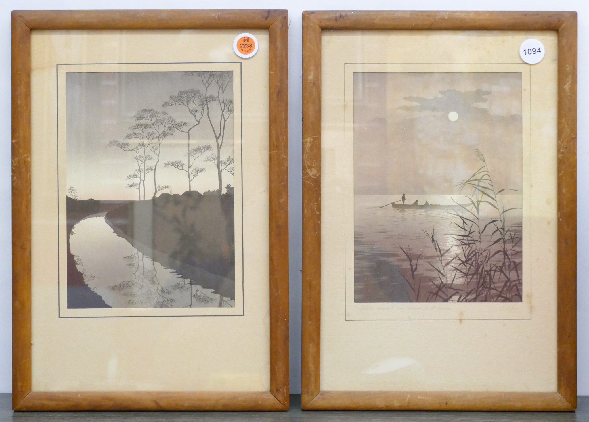 2pc Japanese Landscape Woodblock