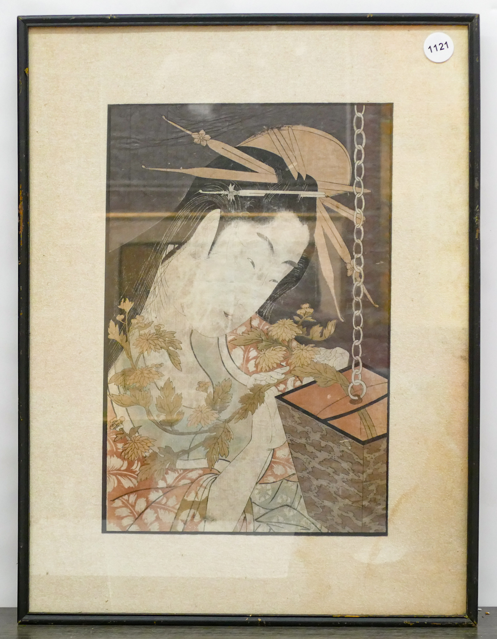 Old Japanese Geisha Woodblock Framed 2b055f