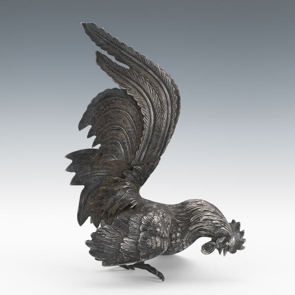 SILVERED METAL ROOSTER COCKEREL 2b05f4