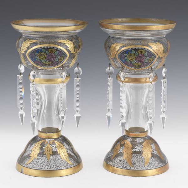 PAIR OF PAINTED GLASS LUSTRES 13