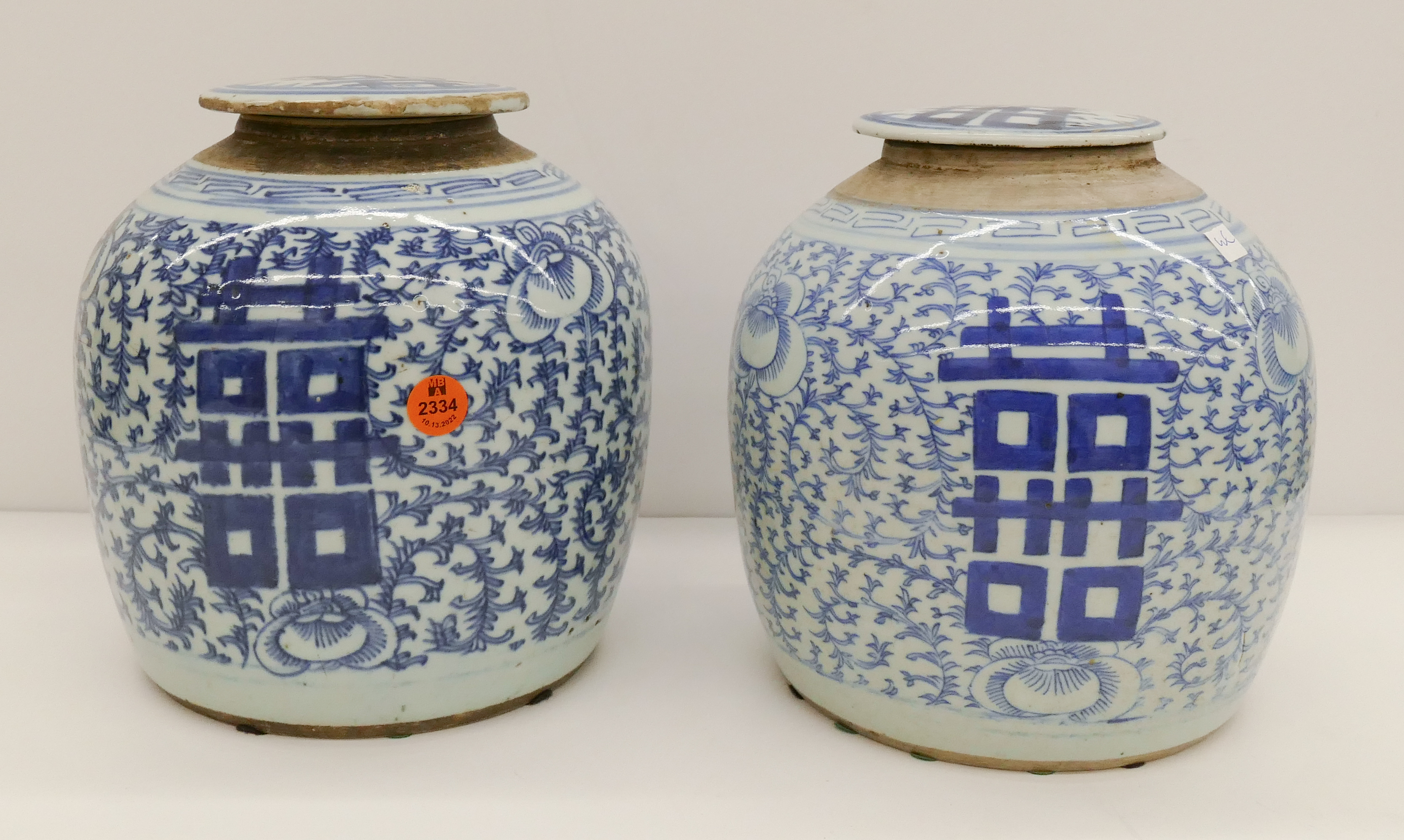 2pc Antique Chinese B&W Double