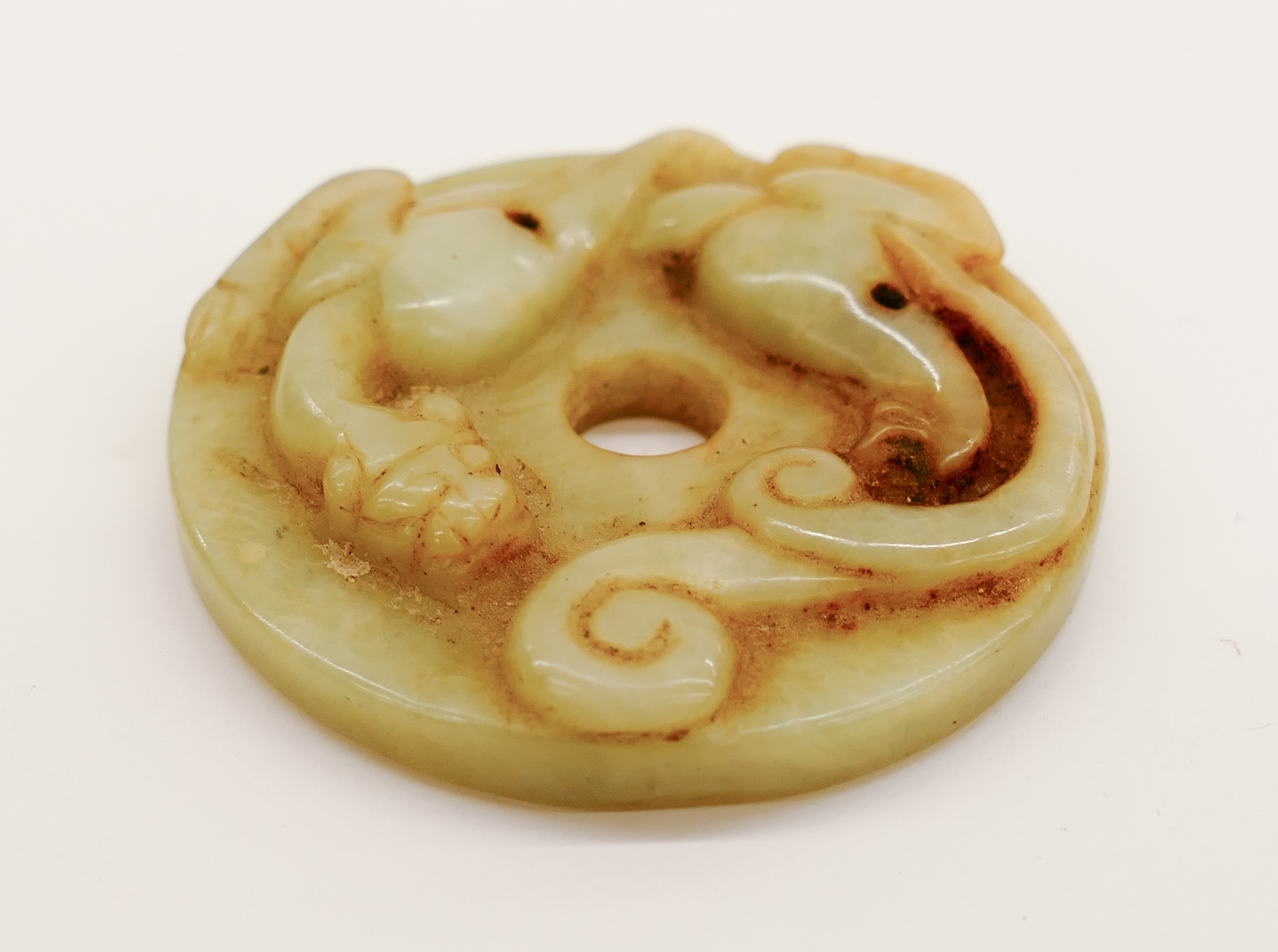 Chinese Jade Qilin Bi Disc- 2.25''