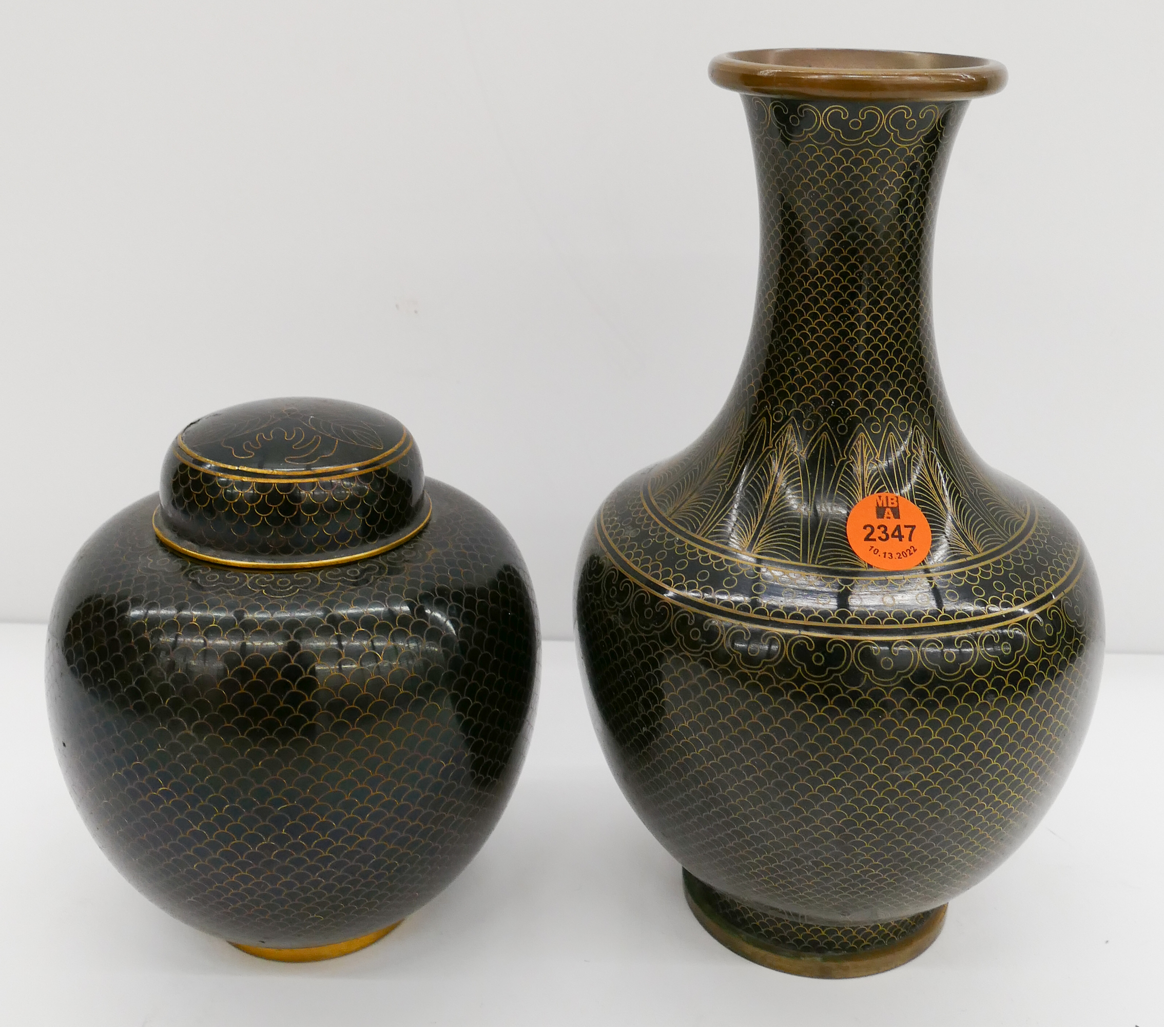 2pc Old Chinese Black Cloisonne 2b06e9