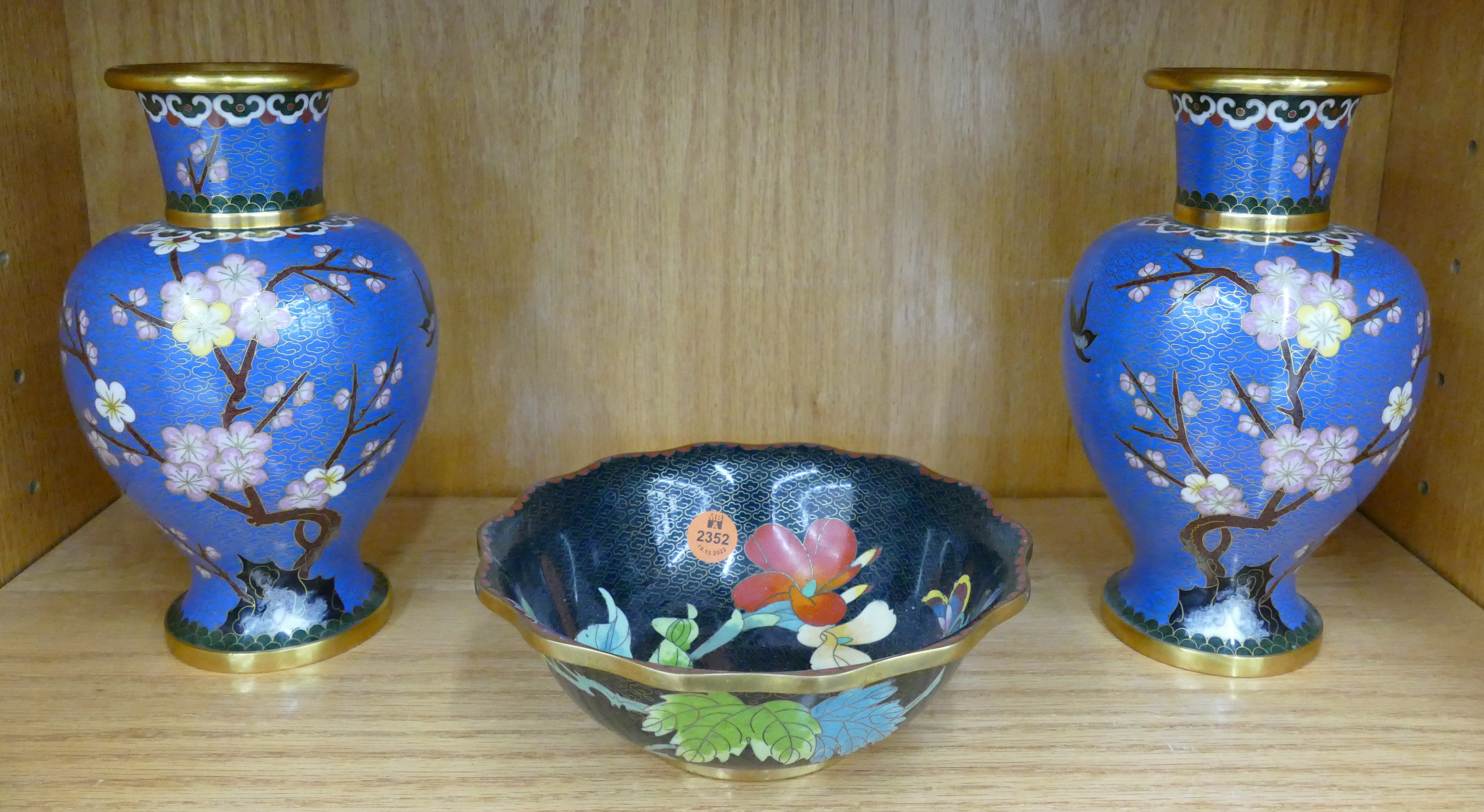 3pc Chinese Cloisonne Vases & Bowl-