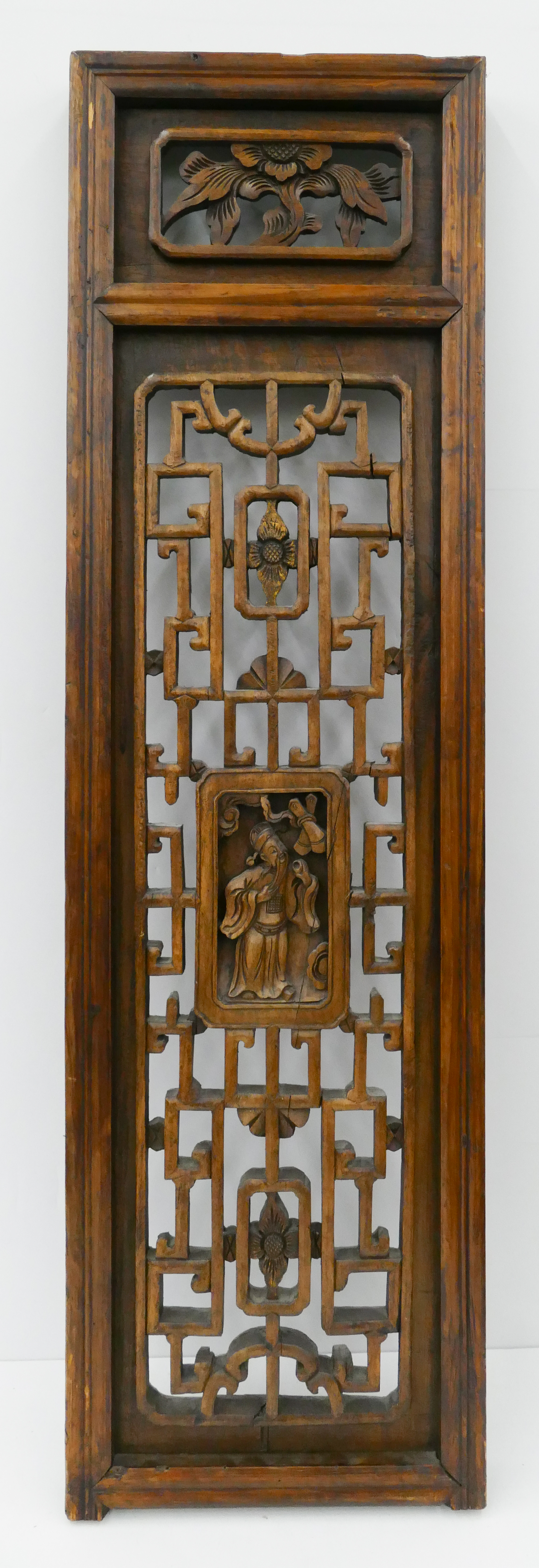 Old Chinese Elmwood Carved Window