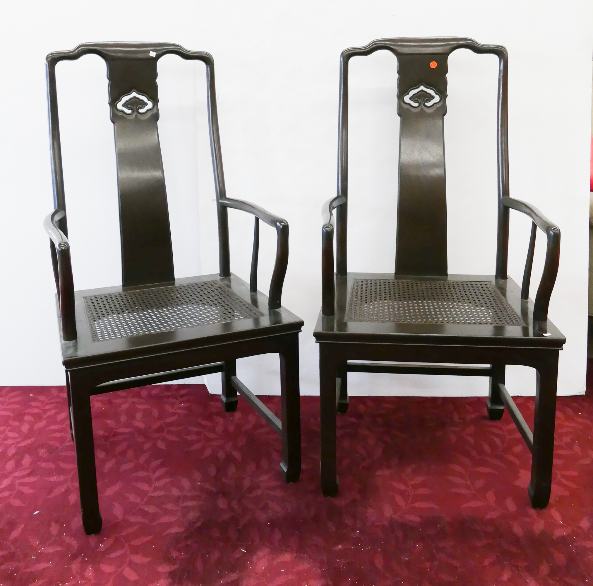 Pair Chinese Wicker Seat Armchairs-