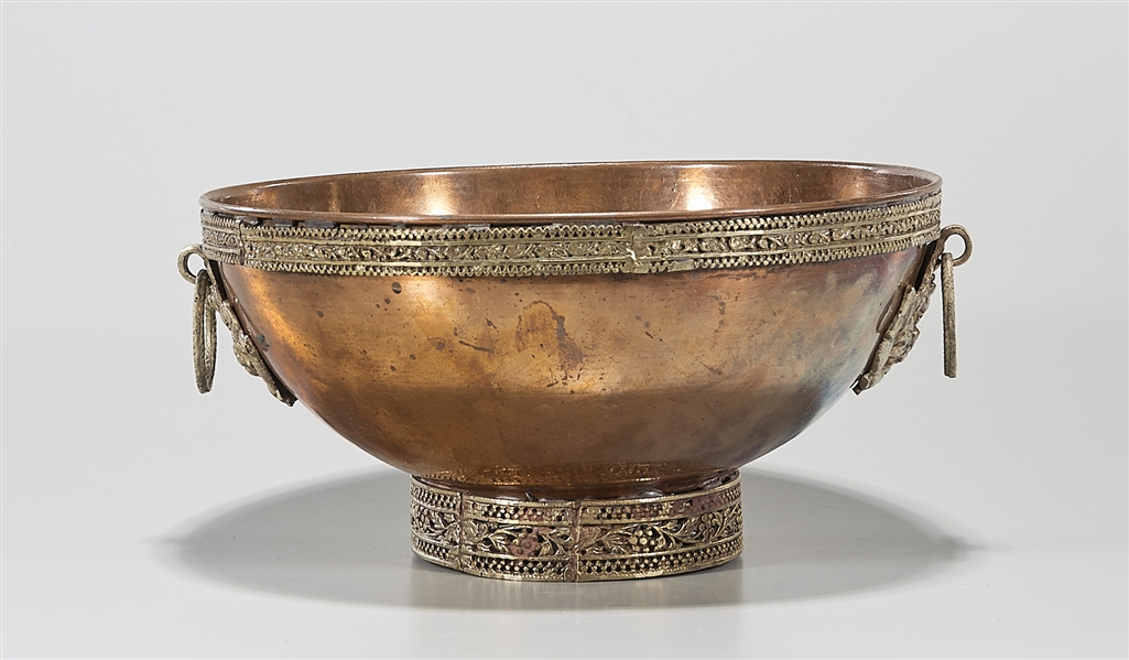 Large copper bowl; with openwork embellished