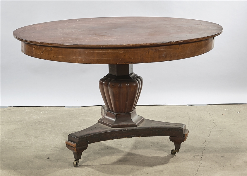 Antique oval pedestal table; on tripod