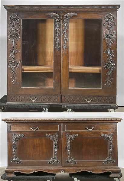 Large vintage or antique two-piece cabinet;