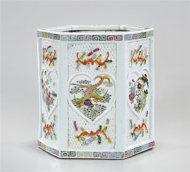 Chinese enameled porcelain hexagonal