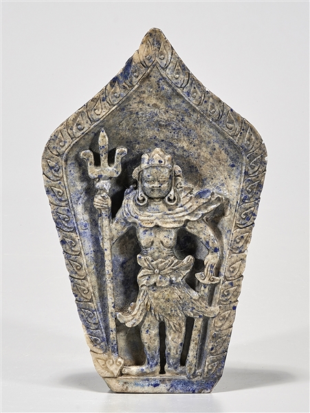 Chinese carved lapis stele with