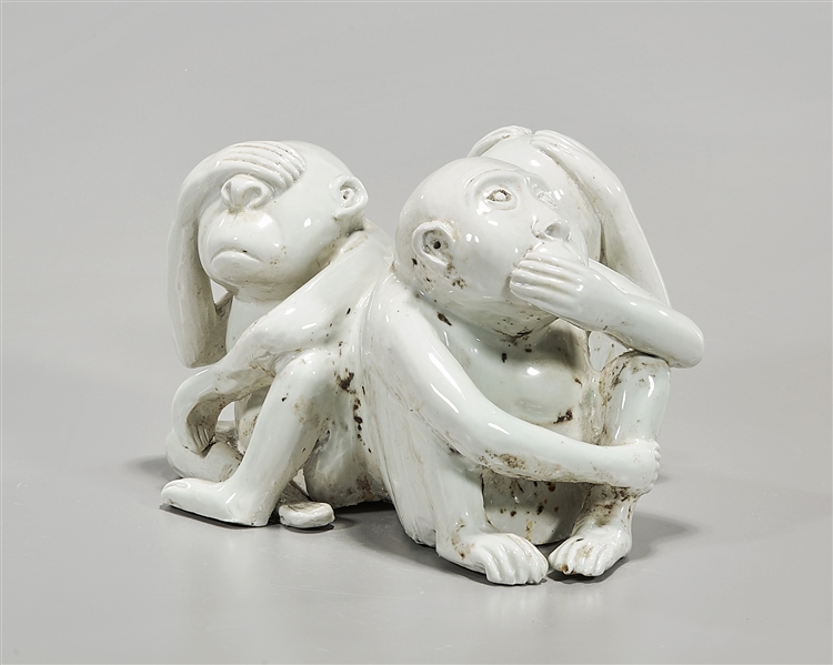 Porcelain group of Three Wise Monkeys;