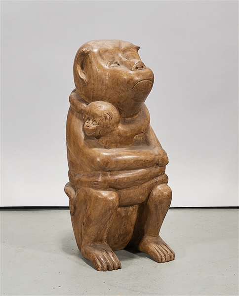 Chinese carved wood monkey sculpture;
