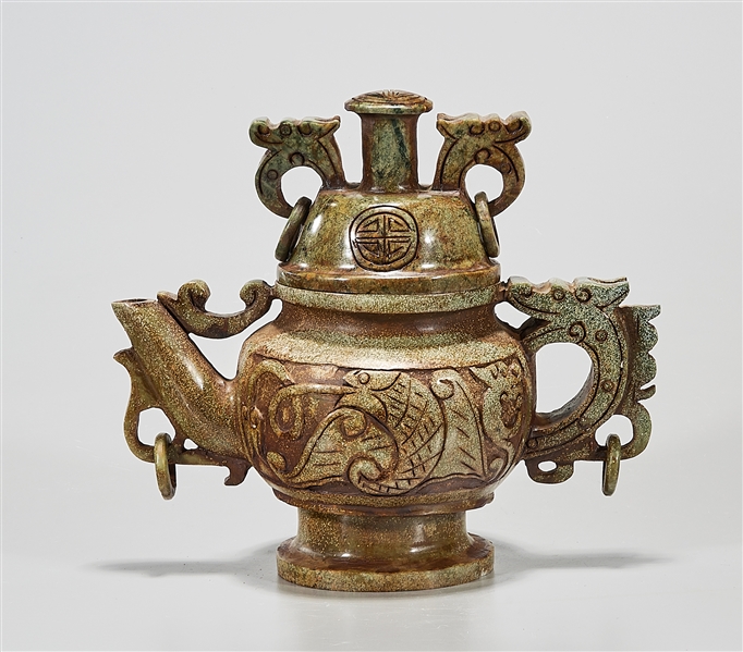Chinese hardstone coverd tea pot;