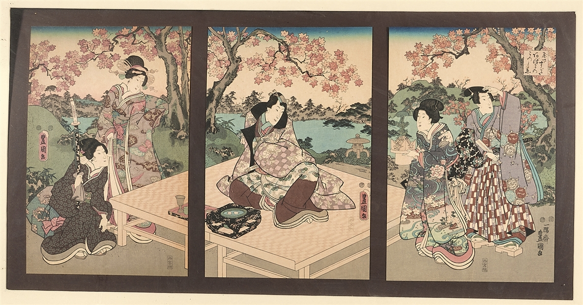 Japanese woodblock print triptych;