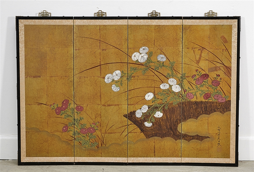 Small Japanese painted paper four-panel